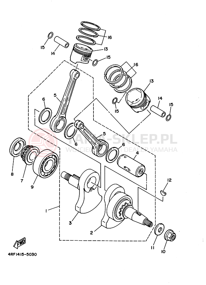 Schemat "Wał korbowy, tłok" do Yamaha XVS125 DRAGSTAR