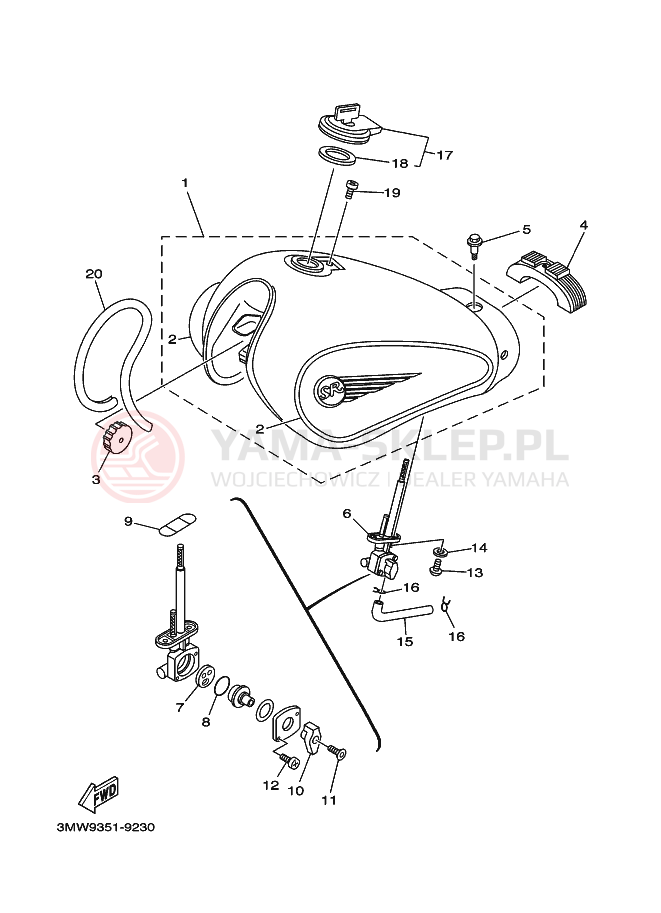 Schemat "zbiornik paliwa" do Yamaha SR125