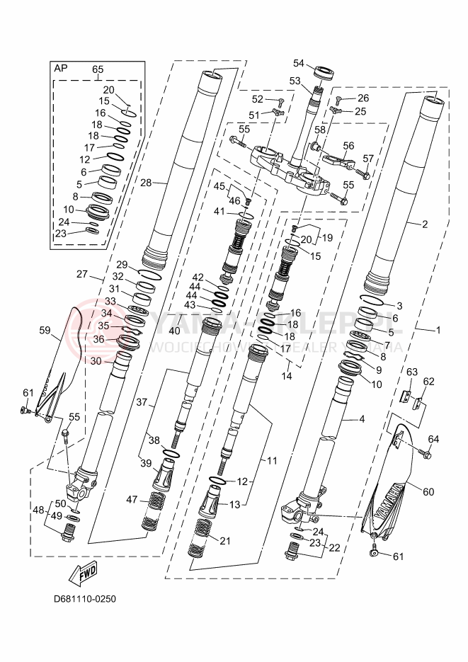 Schemat "Amortyzatory przód" do Yamaha YZ250