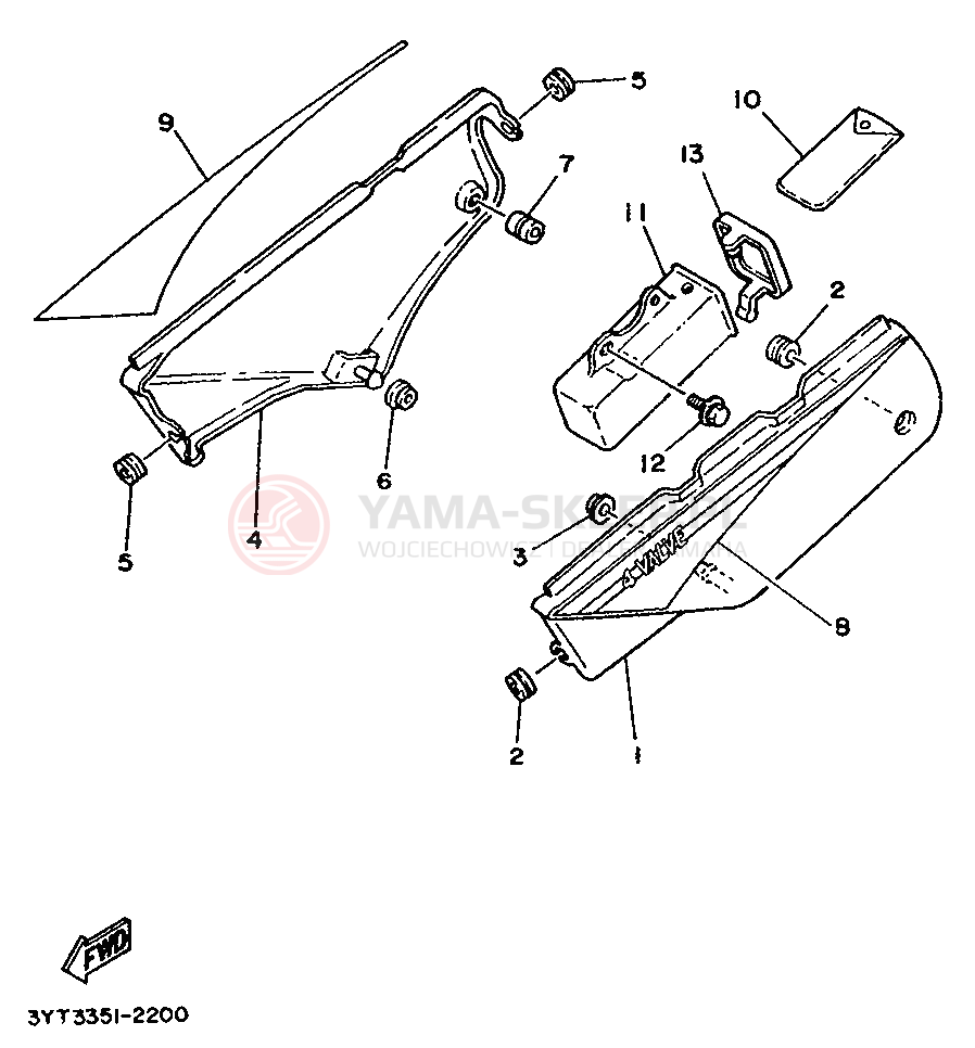 Schemat "Pokrywa boczna" do Yamaha XT350