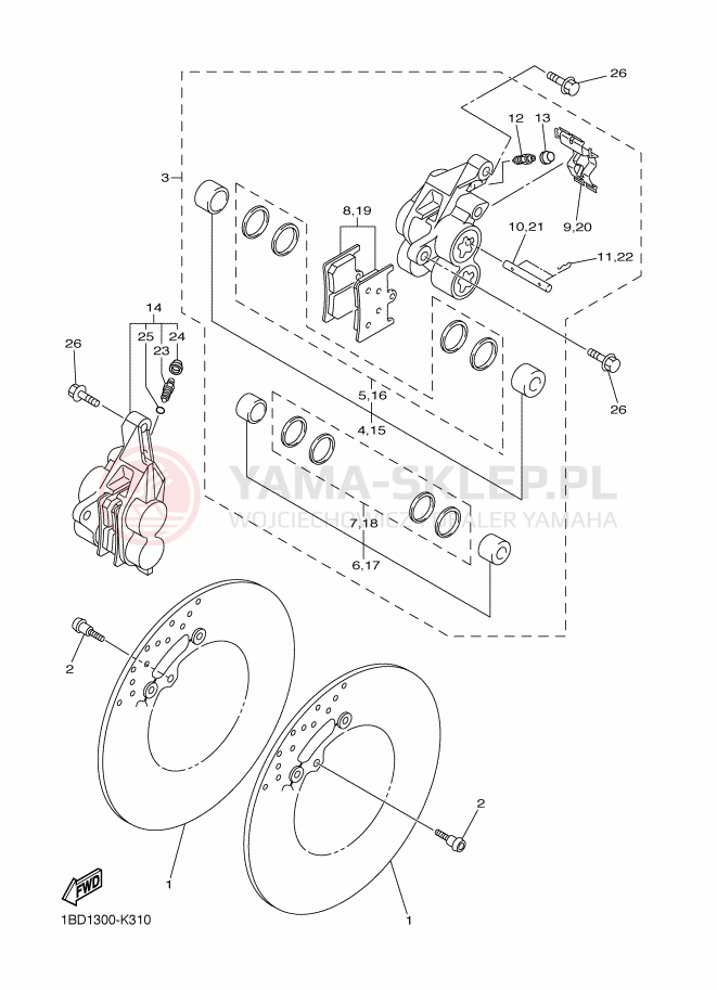 Schemat "Zacisk hamulcowy + tarcza przód" do Yamaha FZ8-NA