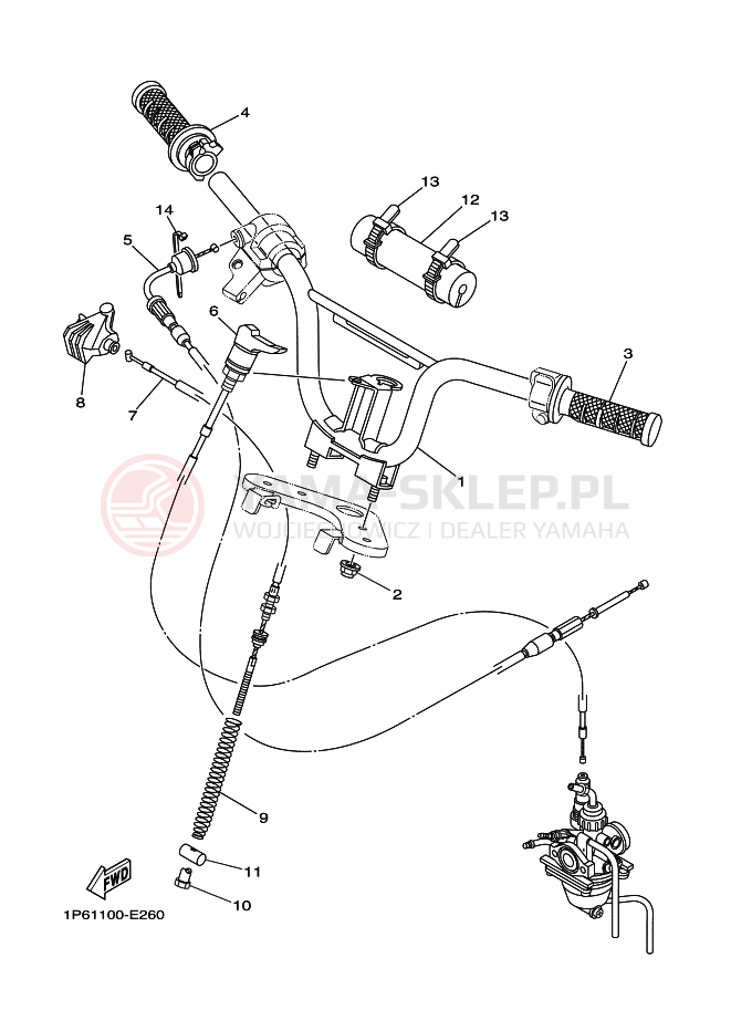 Schemat "Kierownica i osprzęt" do Yamaha TT-R50E