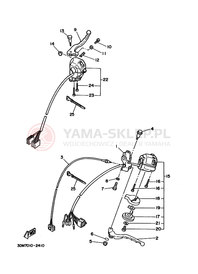 Schemat "Kierownica i osprzęt" do Yamaha XV250 VIRAGO