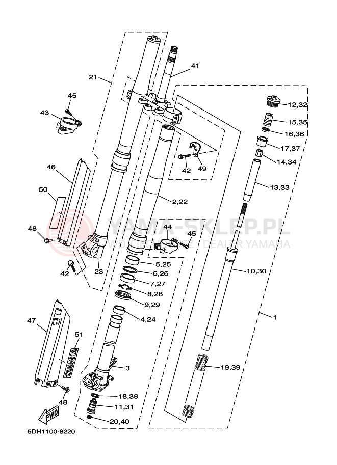 Schemat "Amortyzatory przód" do Yamaha WR250Z