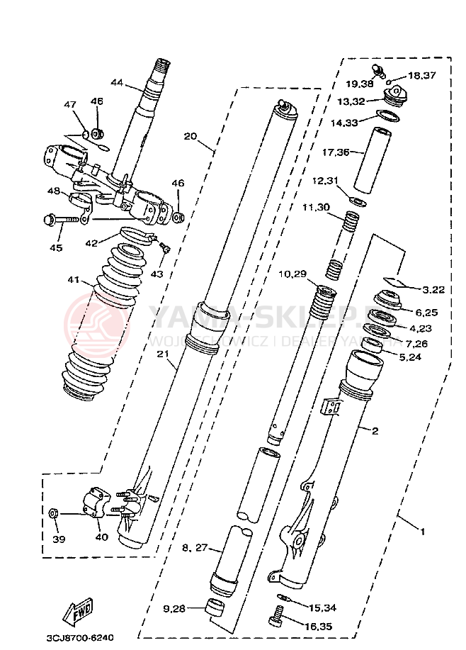 Schemat "Amortyzatory przód" do Yamaha DT200R DT200RH
