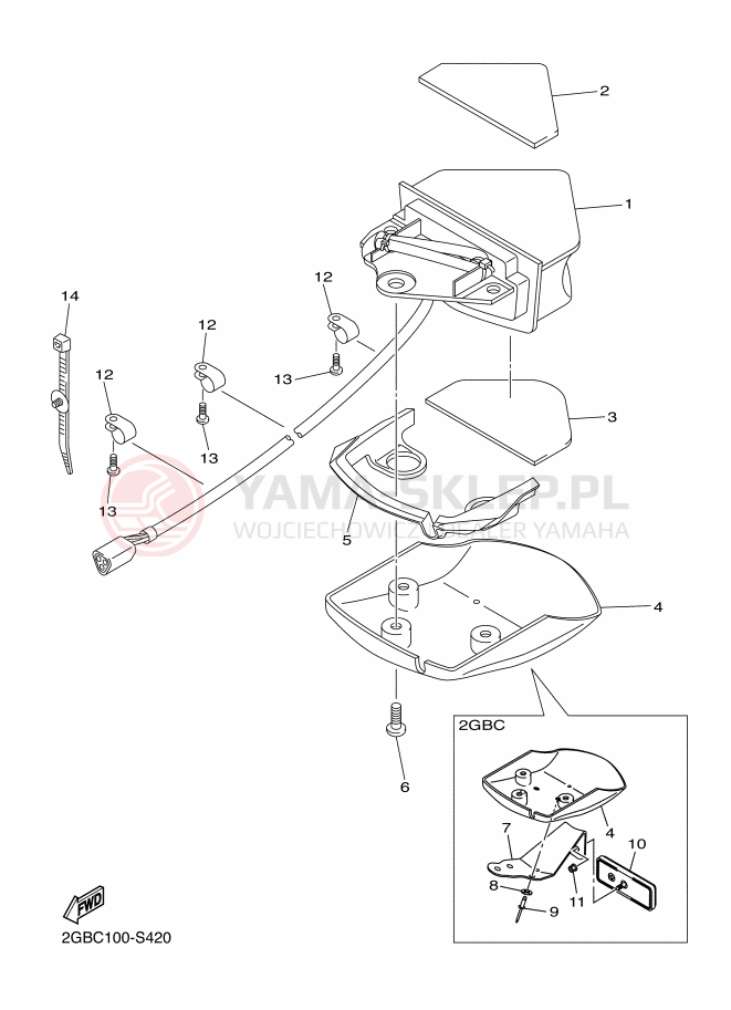 Schemat "Oświetlenie tył" do Yamaha WR250F