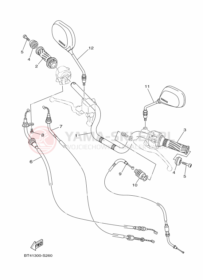 Schemat "Kierownica i osprzęt" do Yamaha YS125