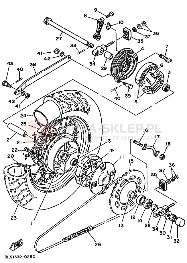Schemat "Koło tył" do Yamaha XV250 VIRAGO