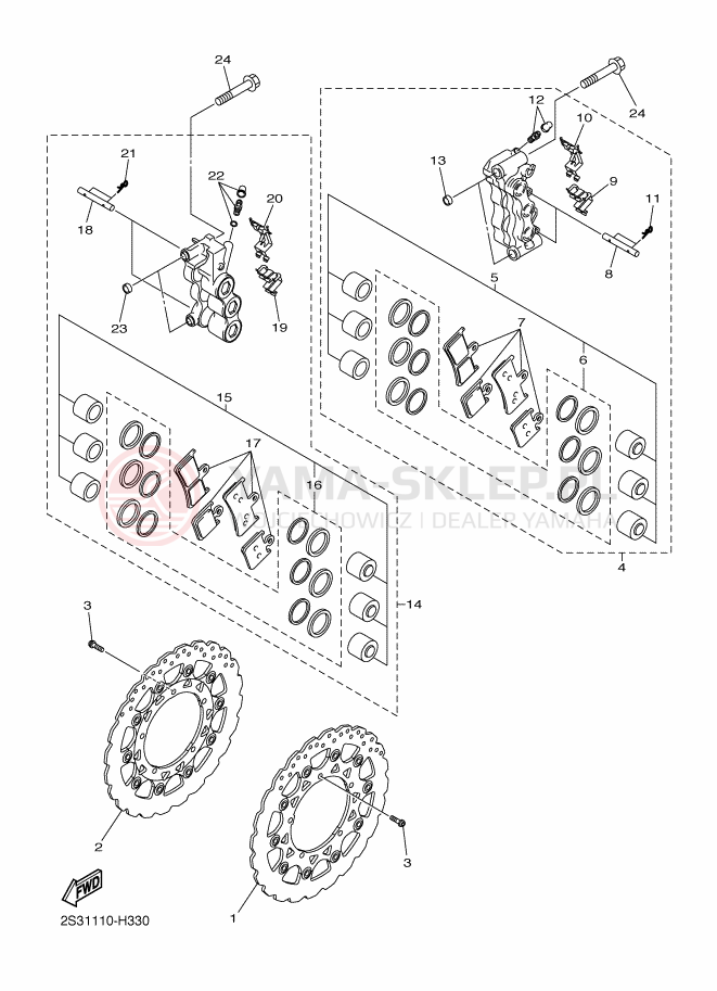 Schemat "Zacisk hamulcowy + tarcza przód" do Yamaha VMAX