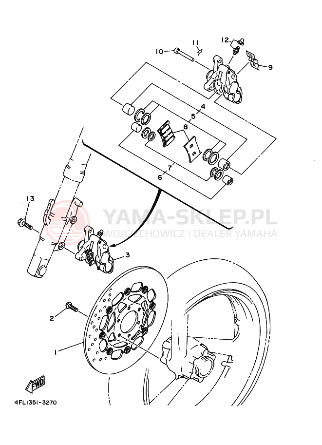 Schemat "Układ hamulcowy przód" do Yamaha TZR125