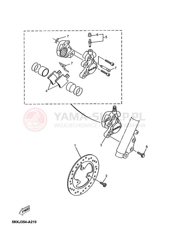 Schemat "Zacisk hamulcowy + tarcza przód" do Yamaha NEO´S 50