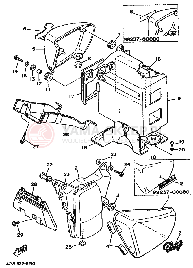 Schemat "Owiewki, pola numer., zb. oleju" do Yamaha XV750 VIRAGO