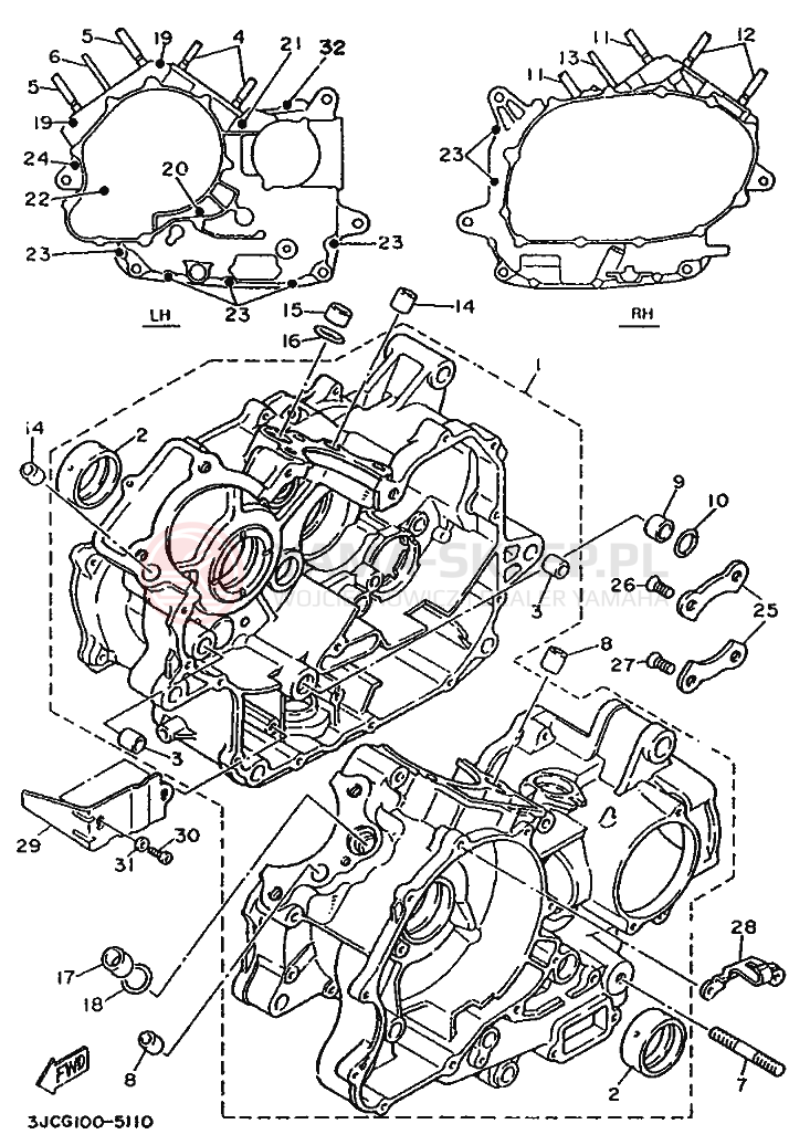 Schemat "Obudowa silnika" do Yamaha XV500 VIRAGO