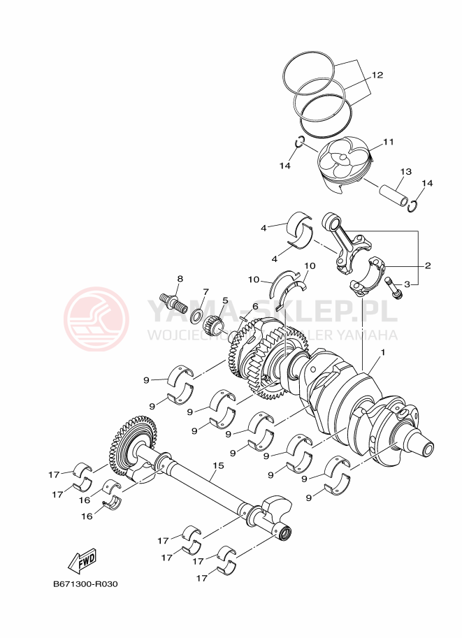 Schemat "Wał korbowy, tłok" do Yamaha MT-10