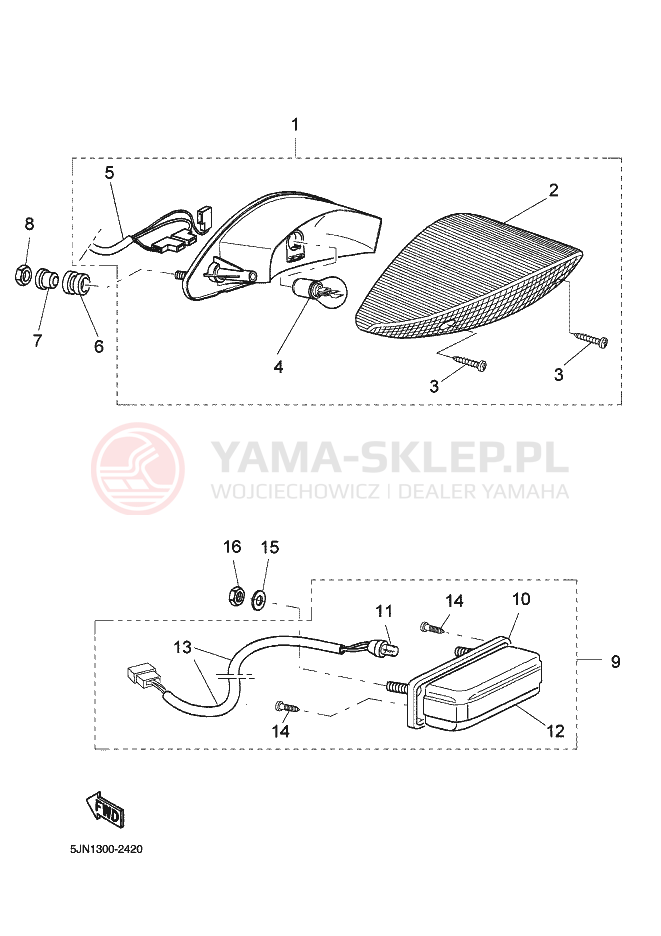 Schemat "Oświetlenie tył" do Yamaha BT1100