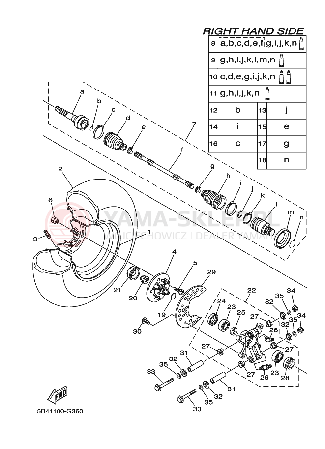 Schemat "Koło tył" do Yamaha RHINO 700 FI