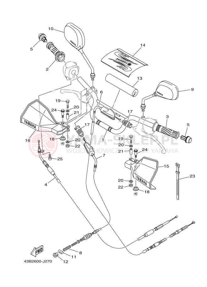 Schemat "Kierownica i osprzęt" do Yamaha YBR125EGS