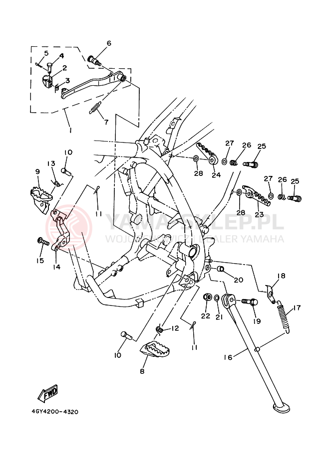 Schemat "Stopka postojowa i podnóżki" do Yamaha TT250R TT250RS