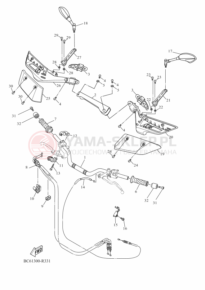 Schemat "Kierownica i osprzęt" do Yamaha TRACER 700