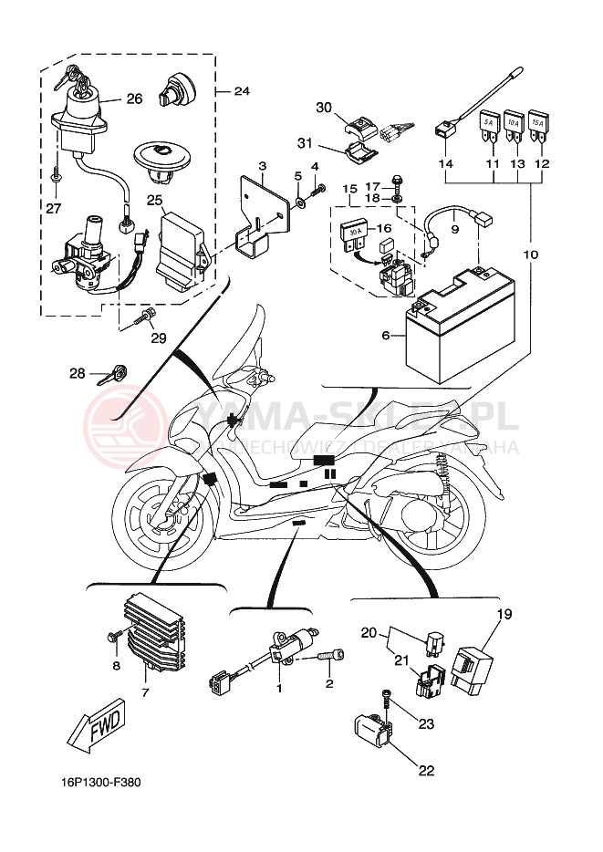 Schemat "układ elektryczny" do Yamaha XCITY