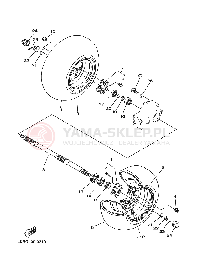 Schemat "Koło tył" do Yamaha YFM350FWX