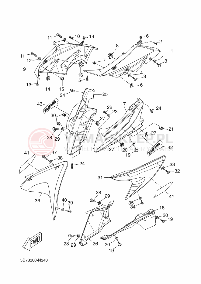 Schemat "elementy nadwozia" do Yamaha R125