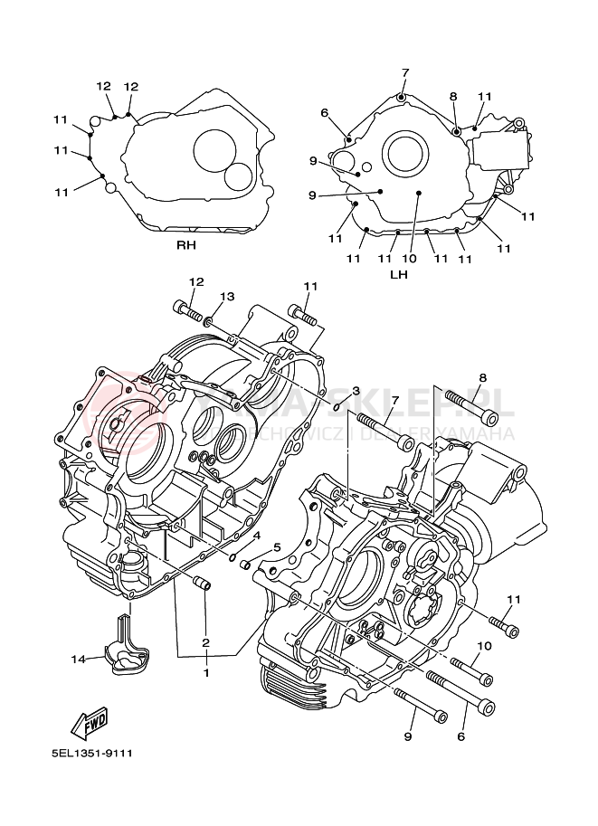 Schemat "Obudowa silnika" do Yamaha BT1100