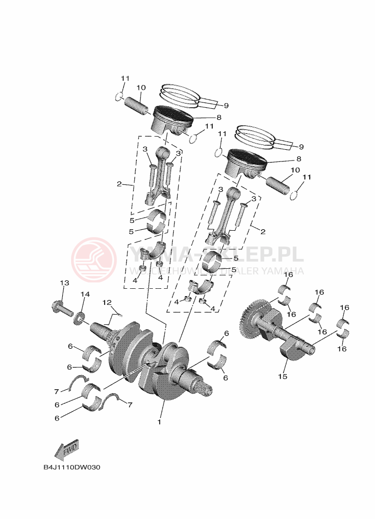 Schemat "Wał korbowy, tłok" do Yamaha WOLVERINE RMAX2 1000 LE