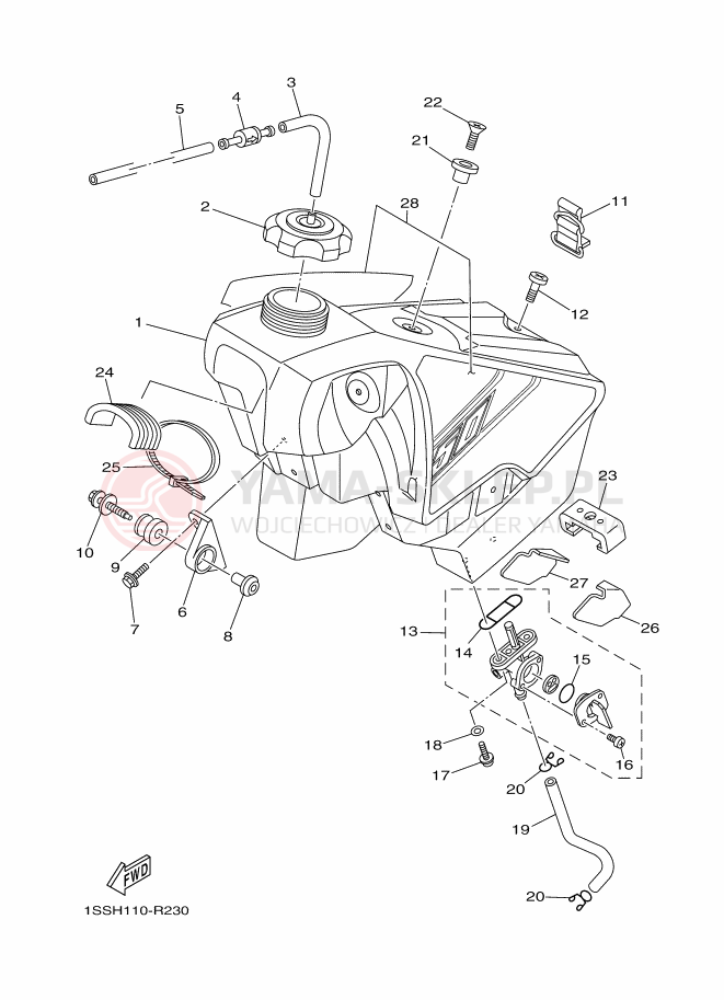 Schemat "zbiornik paliwa" do Yamaha YZ250