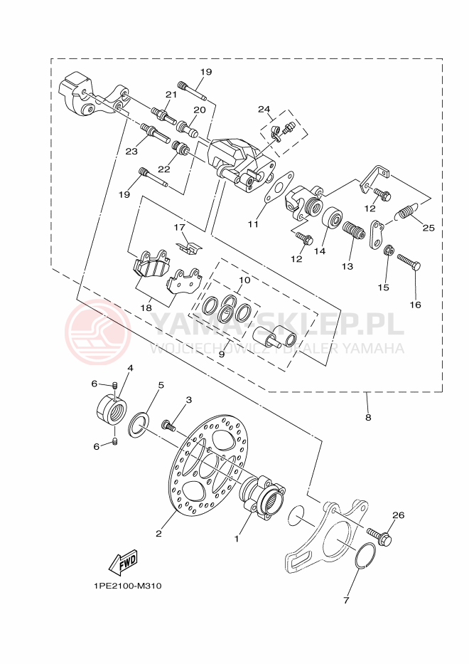 Schemat "Zacisk hamulcowy tylny" do Yamaha YFM700R