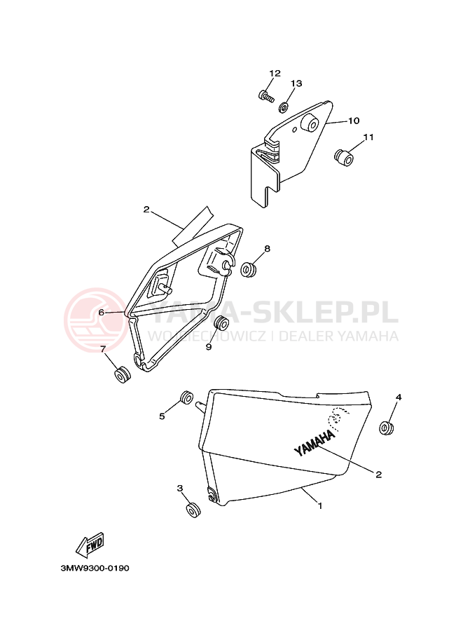 Schemat "Pokrywa boczna" do Yamaha SR125