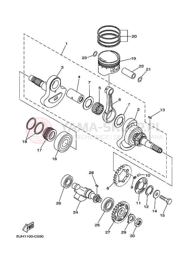 Schemat "Wał korbowy, tłok" do Yamaha GRIZZLY 350