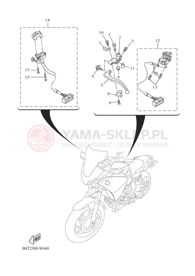 Schemat "Kierownica i osprzęt" do Yamaha TRACER 7 POLICE