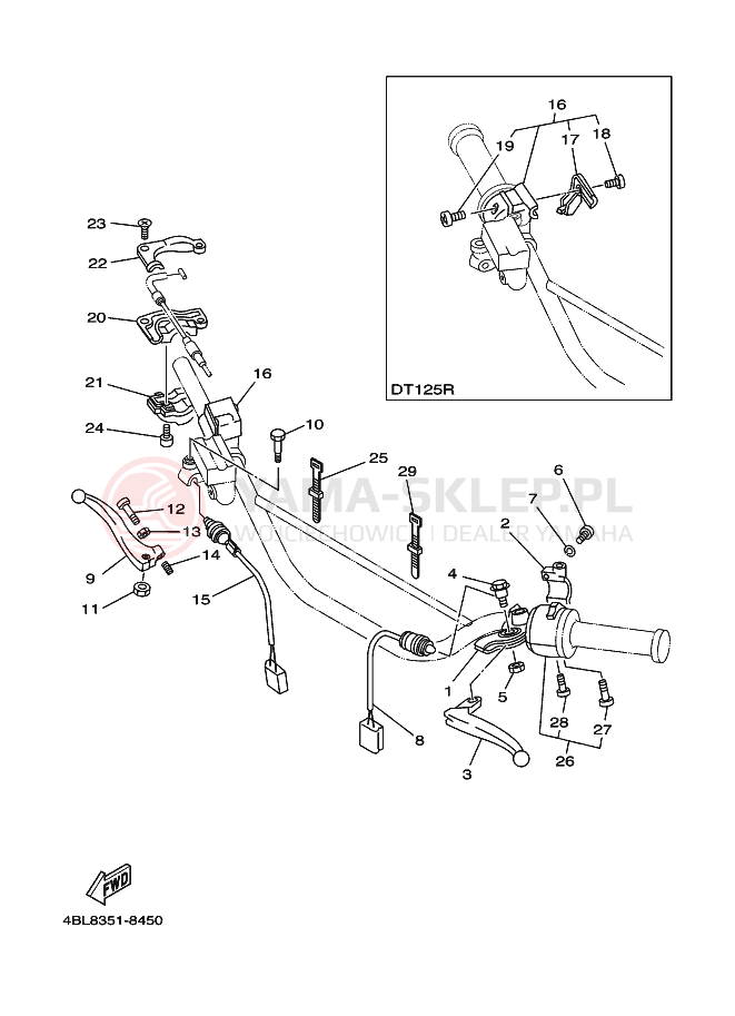 Schemat "Kierownica i osprzęt" do Yamaha DT125RE