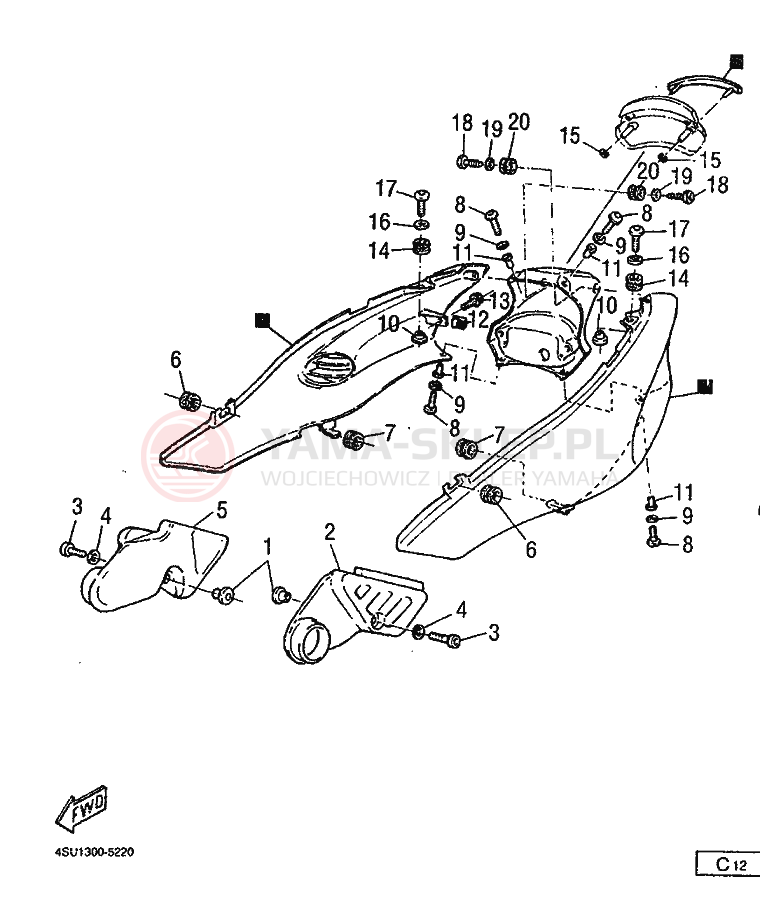 Schemat "Owiewki, pola numer., zb. oleju" do Yamaha SRZ660