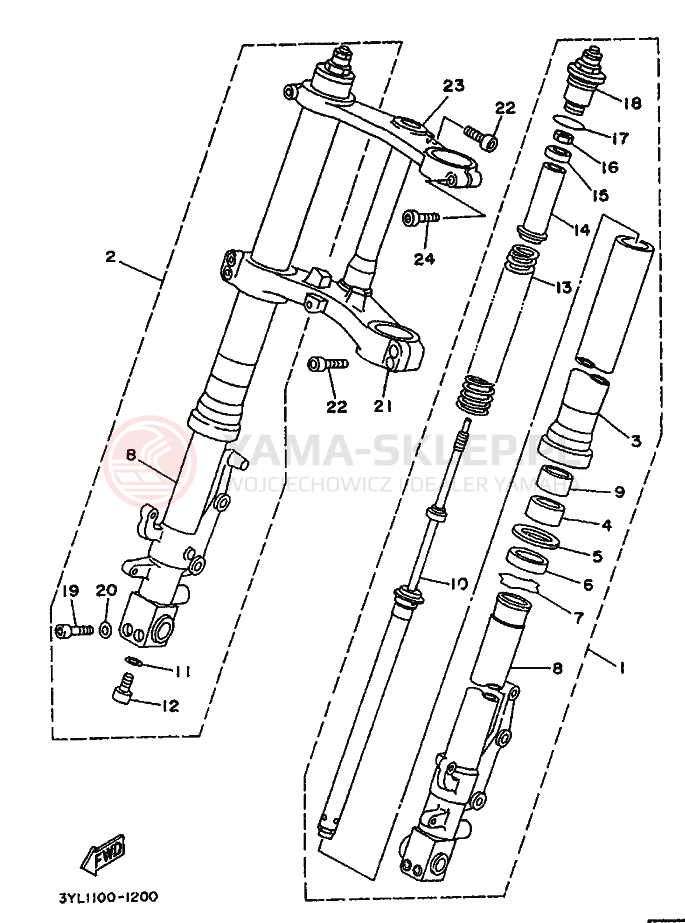 Schemat "Amortyzatory przód" do Yamaha TZ250