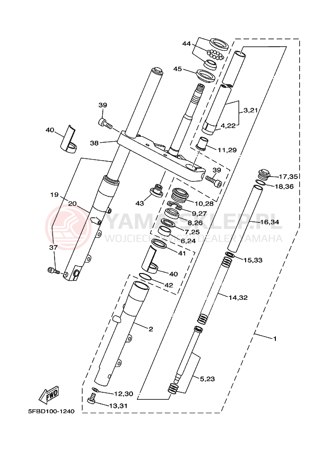 Schemat "Amortyzatory przód" do Yamaha XVS650 DRAGSTAR