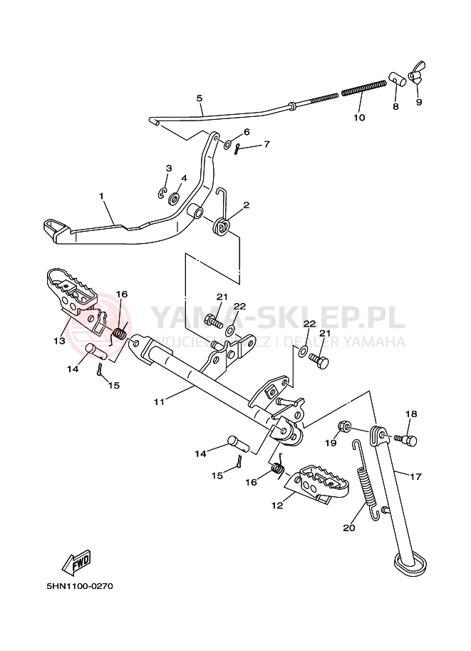 Schemat "Stopka postojowa i podnóżki" do Yamaha TTR90