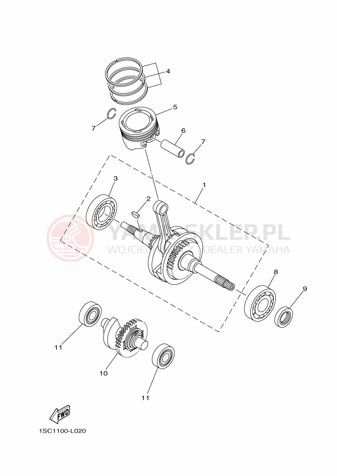 Schemat "Wał korbowy, tłok" do Yamaha YFM300
