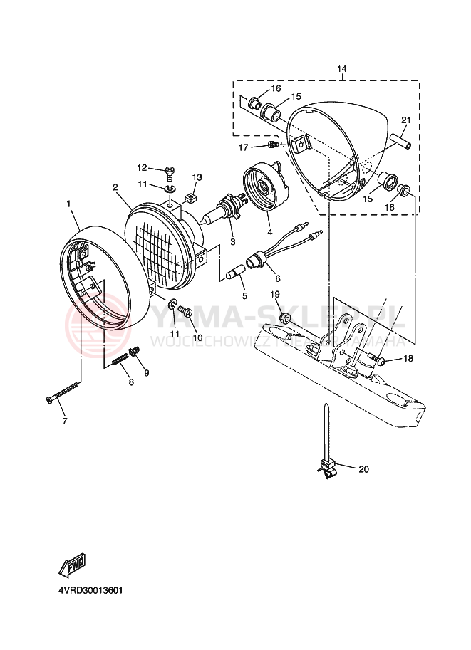 Schemat "Lampa przód" do Yamaha XVS650 DRAGSTAR