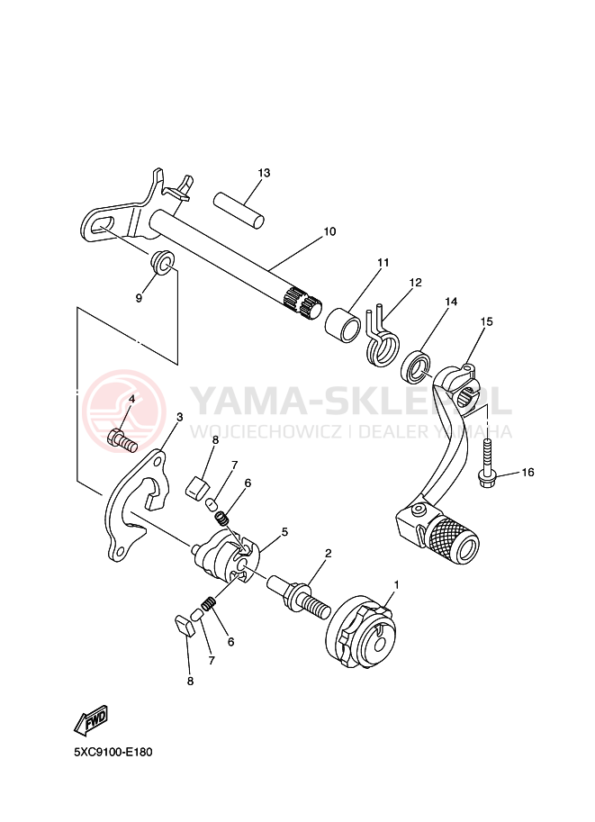 Schemat "Dźwignia zmiany biegów, wałek" do Yamaha YZ250F