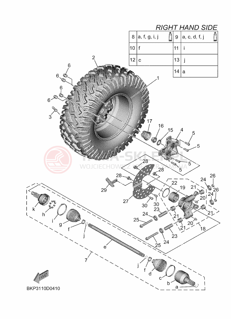 Schemat "TYLNE KOŁO 2" do Yamaha WOLVERINE RMAX2 1000 R-SPEC