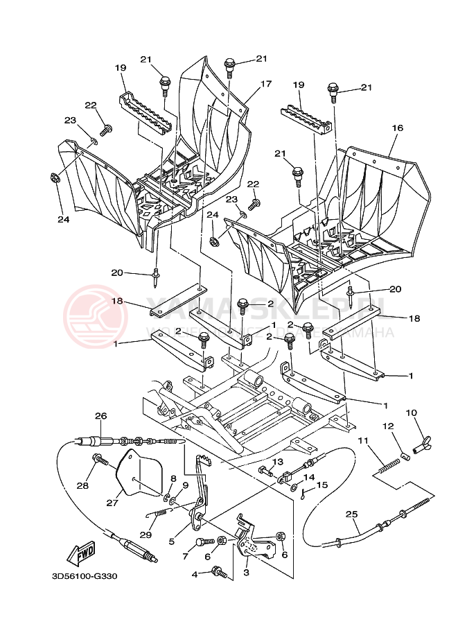 Schemat "Stopka postojowa i podnóżki" do Yamaha WOLVERINE 2WD