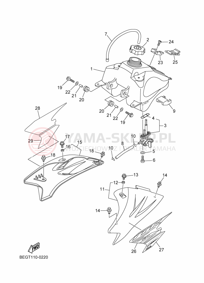 Schemat "zbiornik paliwa" do Yamaha TT-R50