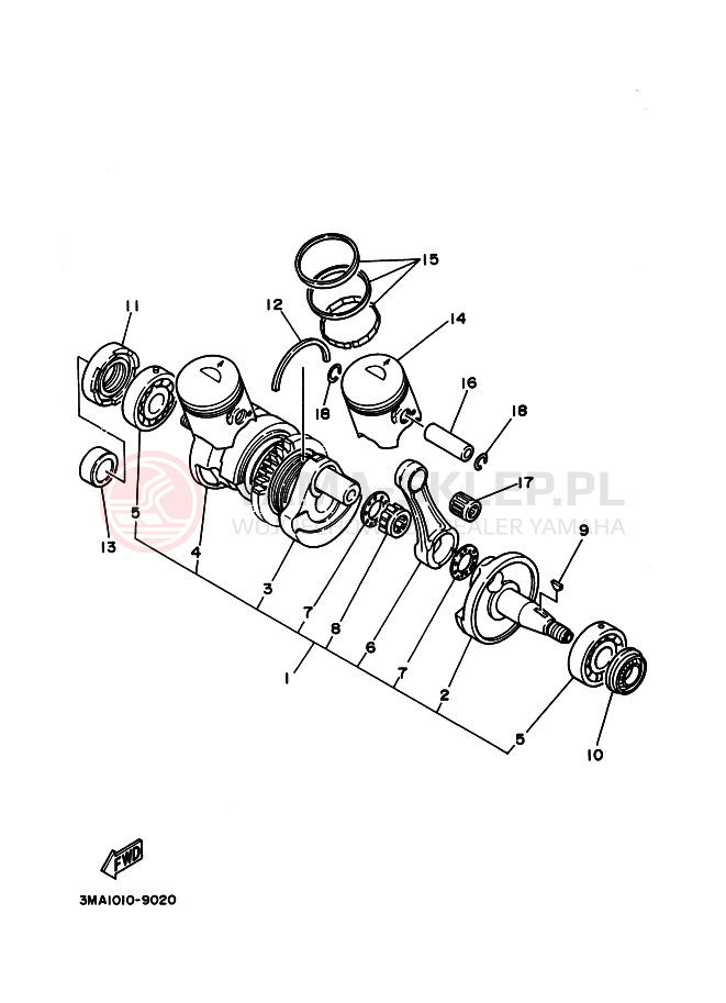 Schemat "Wał korbowy, tłok" do Yamaha TZR250SP