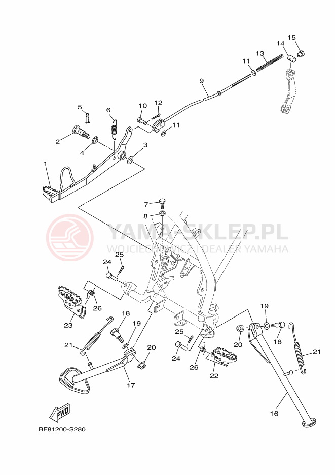 Schemat "Stopka postojowa i podnóżki" do Yamaha AG125