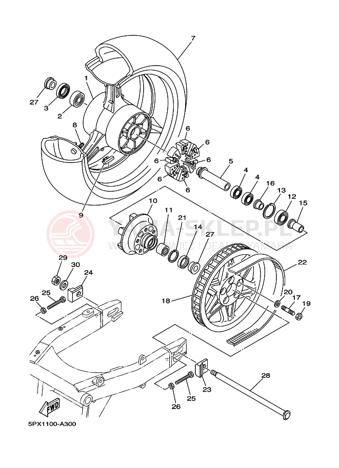 Schemat "Koło tył" do Yamaha XV1700PC XV17PCR ROADSTAR WARRIOR