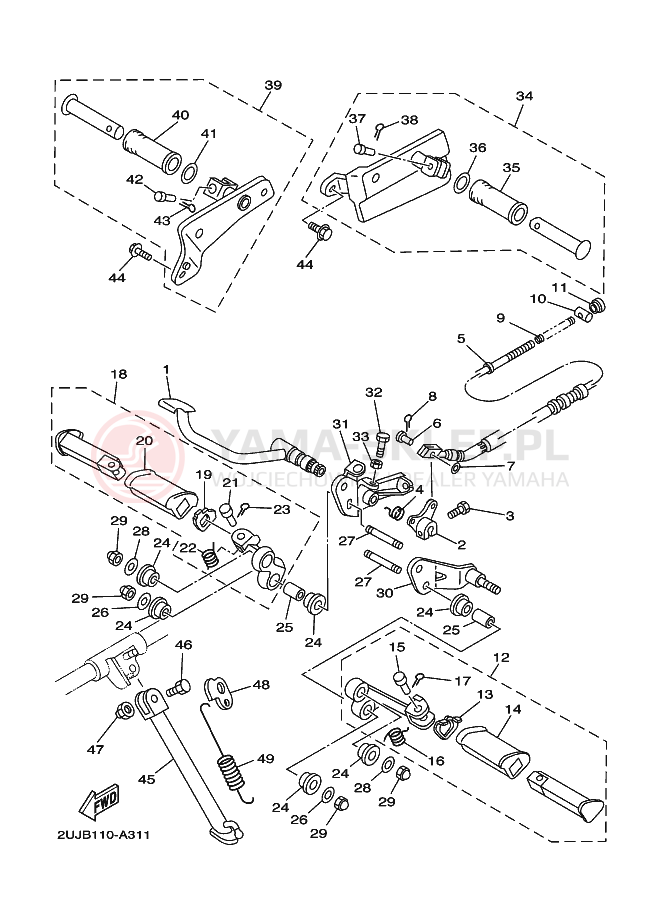 Schemat "Stopka postojowa i podnóżki" do Yamaha VIRAGO