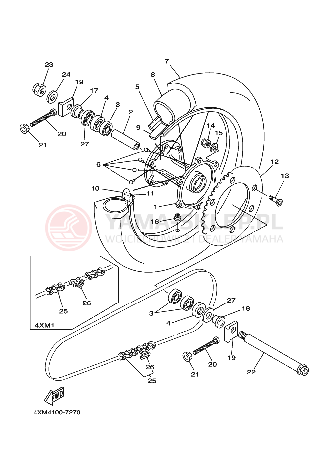 Schemat "Koło tył" do Yamaha YZ125