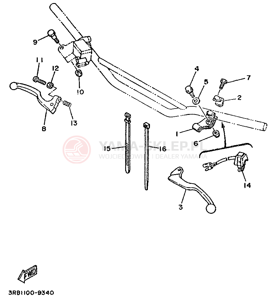 Schemat "Kierownica i osprzęt" do Yamaha YZ250WR WIDE RATIO YZ250